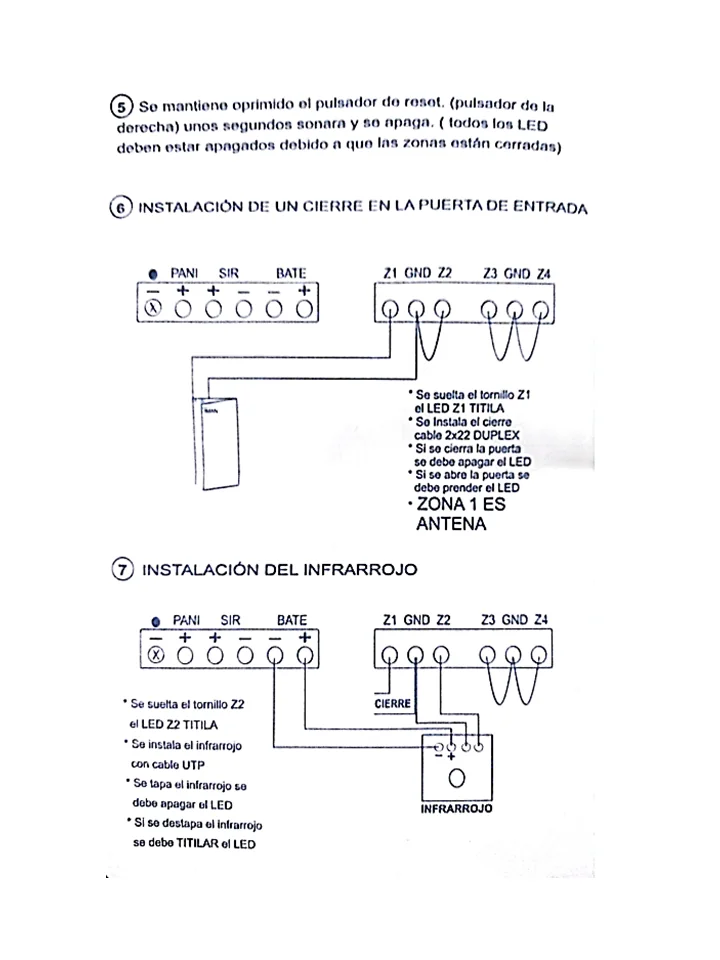 Diagrama de instalación del sensor de cierre en la puerta de entrada y del sensor infrarrojo