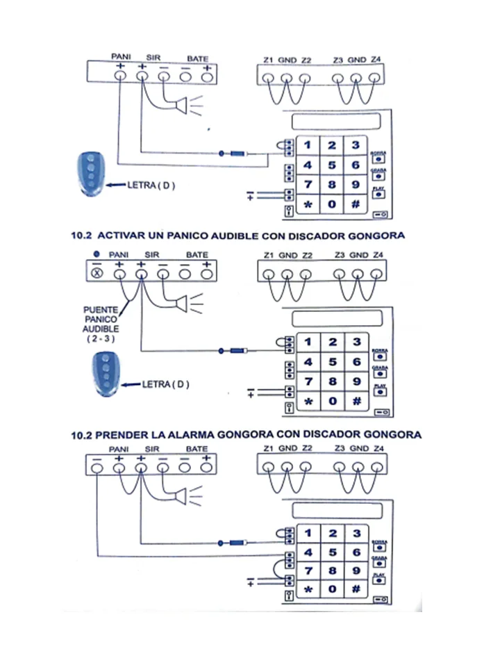 Diagrama de conexión del discador telefónico para pánico audible